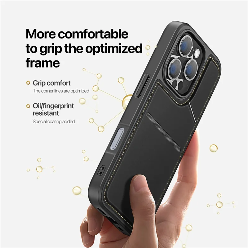 DUX DUCIS Rafi II Series for iPhone 16 Pro Magnetic Case Kickstand Card Slots Leather+TPU Phone Cover - Black - 11