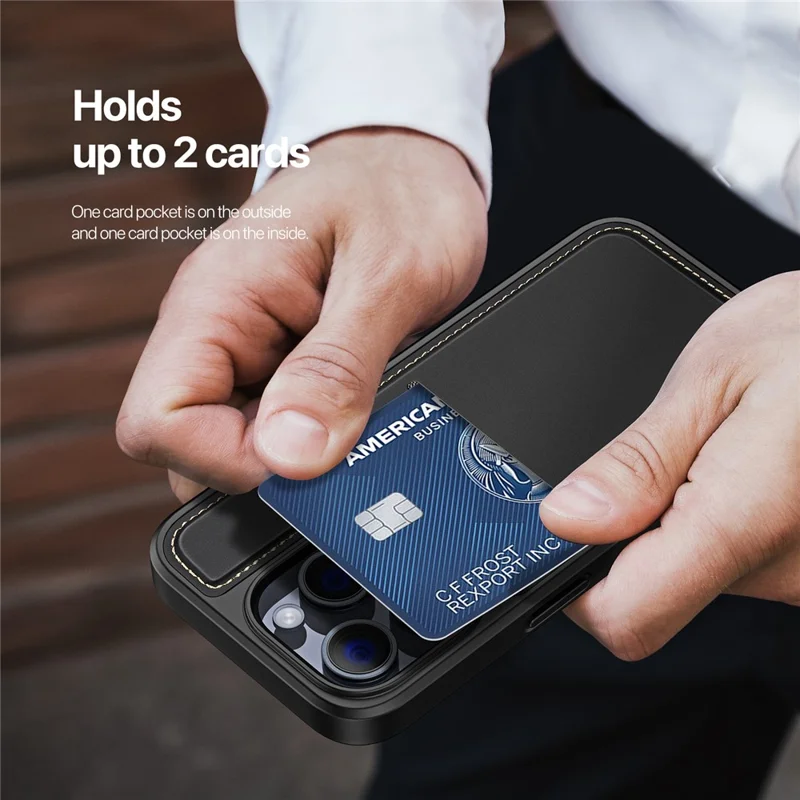 DUX DUCIS Rafi II Series for iPhone 16 Pro Magnetic Case Kickstand Card Slots Leather+TPU Phone Cover - Black - 8