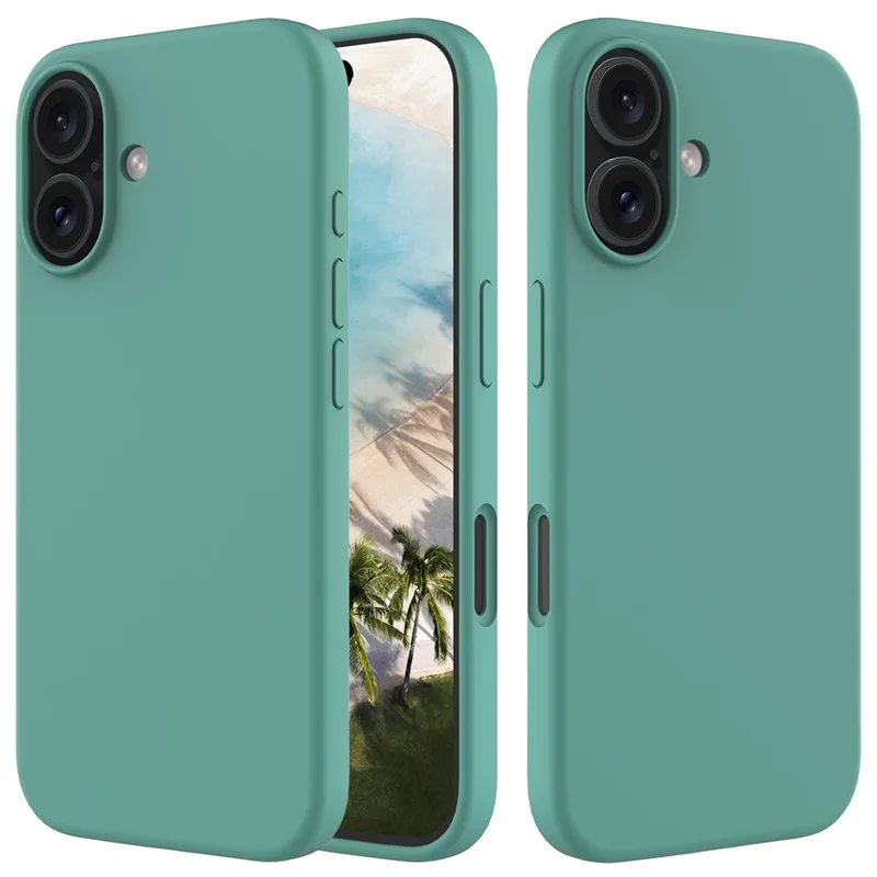 For iPhone 16 Case Liquid Silicone Soft Lining Shockproof Phone Cover - Dark Green - 1