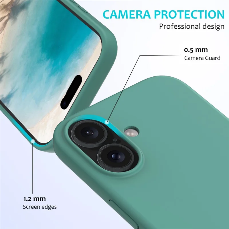 For iPhone 16 Case Liquid Silicone Soft Lining Shockproof Phone Cover - Dark Green - 2
