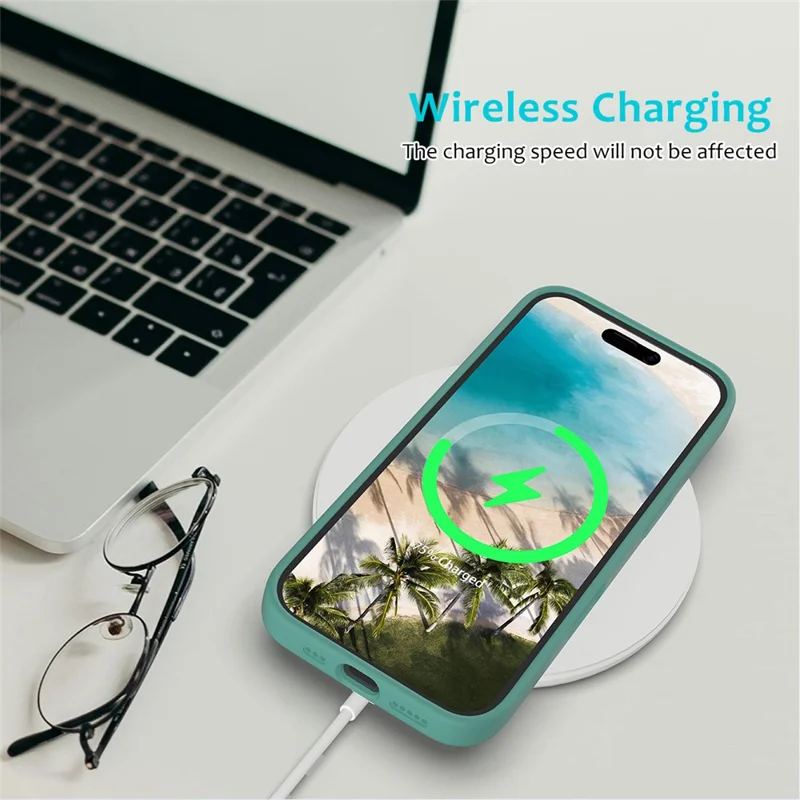 For iPhone 16 Case Liquid Silicone Soft Lining Shockproof Phone Cover - Dark Green - 5