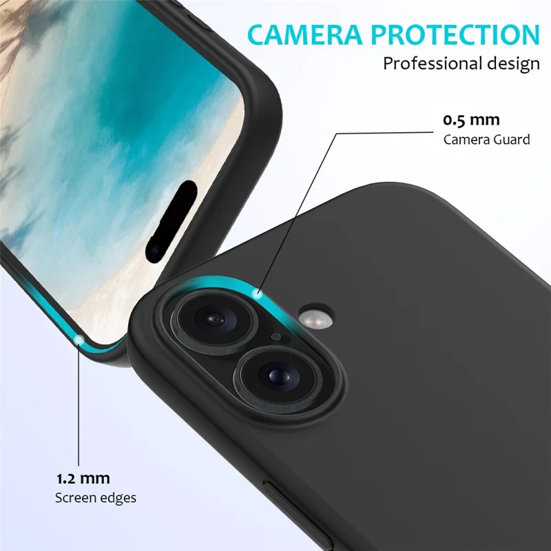 For iPhone 16 Plus Case Liquid Silicone Soft Lining Back Phone Cover - Black - 2