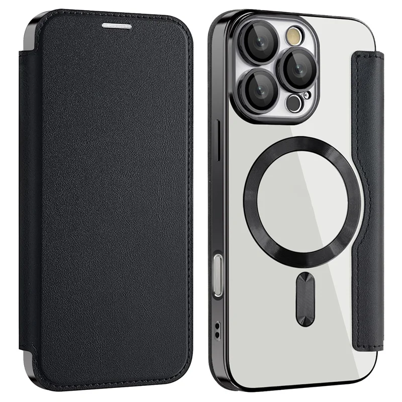 For iPhone 16 Pro Max Magnetic Phone Case RFID Blocking Phone Leather Cover - Black - 1