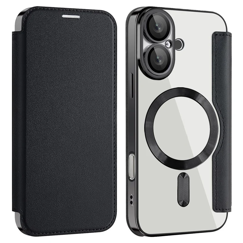 For iPhone 16 Magnetic Case RFID Blocking Leather Phone Cover - Black - 1