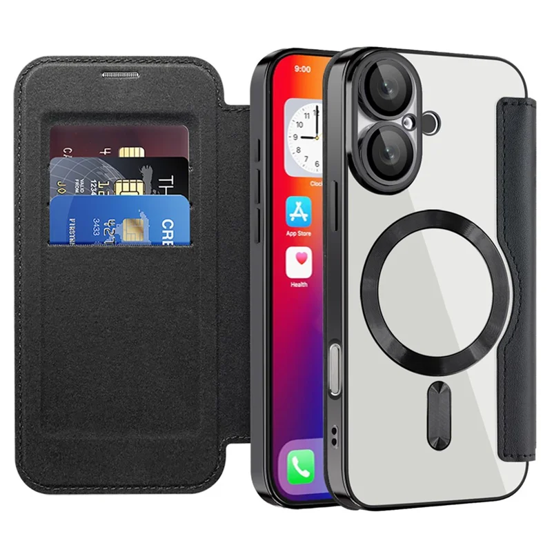 For iPhone 16 Magnetic Case RFID Blocking Leather Phone Cover - Black - 2