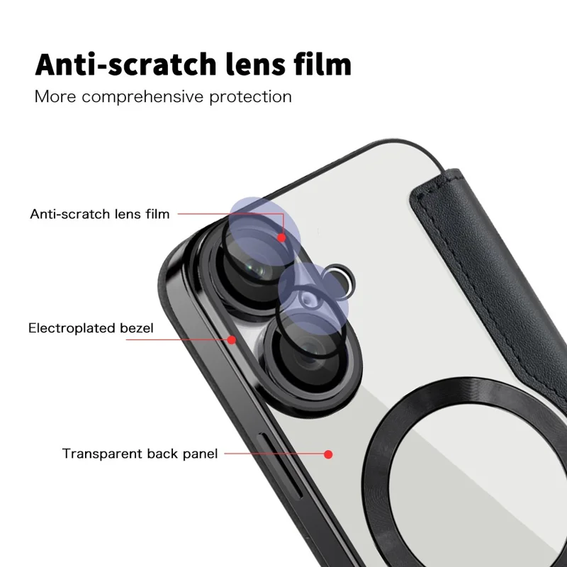 For iPhone 16 Magnetic Case RFID Blocking Leather Phone Cover - Black - 7