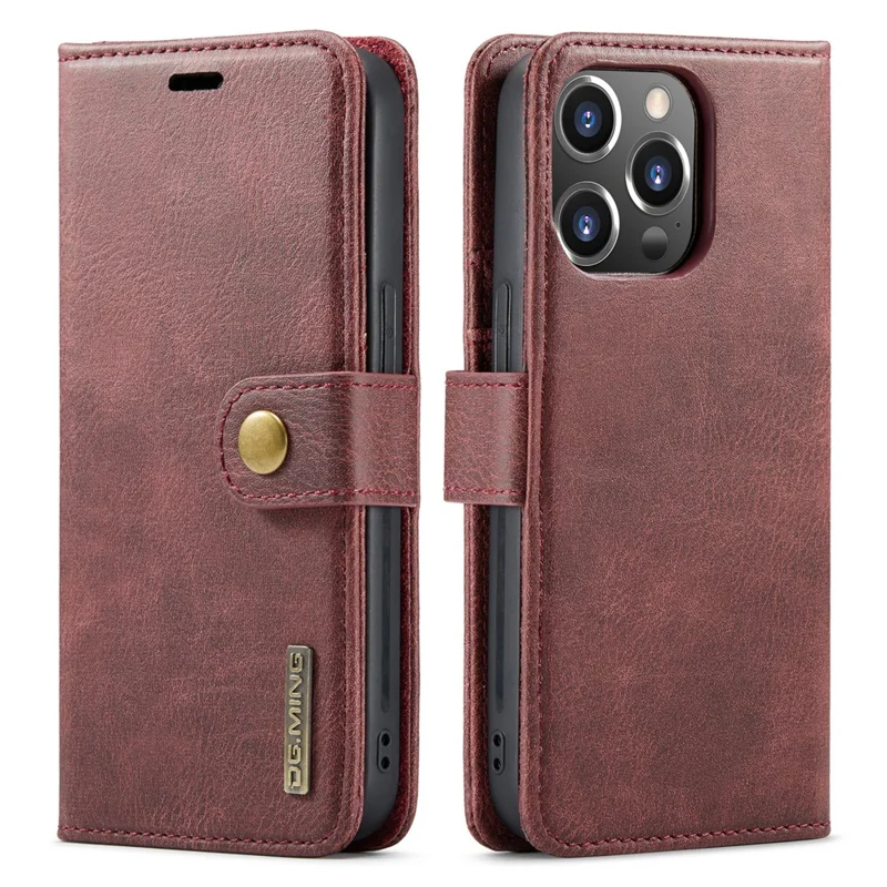 DG.MING for iPhone 16 Pro Max Case Detachable Split Leather Phone Cover - Red - 8