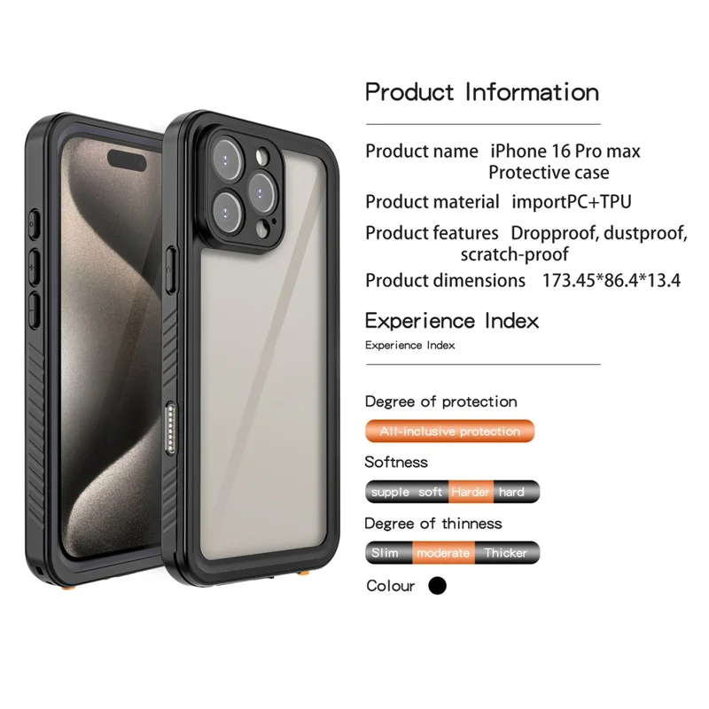 REDPEPPER FS Series For iPhone 16 Pro Max Phone Case IP68 Waterproof Clear Back Panel Phone Cover - 9