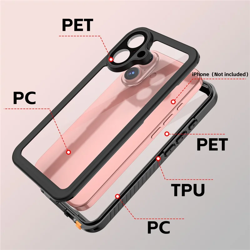 REDPEPPER FS Series For iPhone 16 Cell Phone Case IP68 Waterproof Clear Back Panel Phone Cover - 4