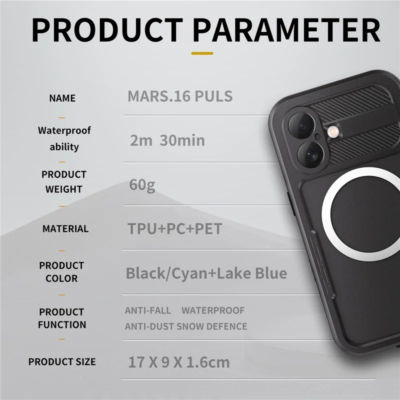 REDPEPPER For iPhone 16 Plus Case Compatible with MagSafe IP68 Waterproof Clear Phone Cover - Black - 6