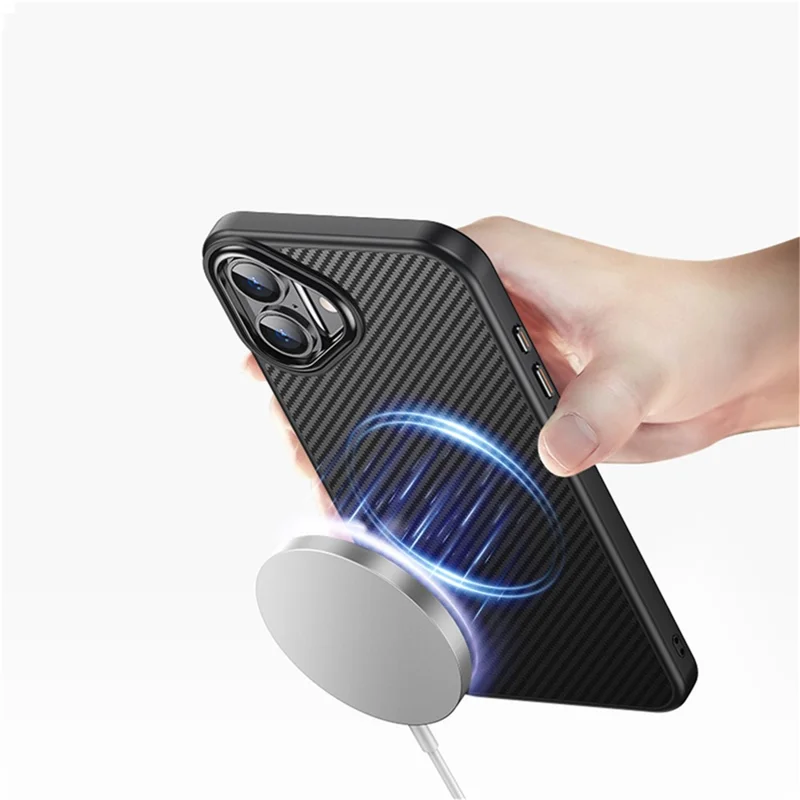 For iPhone 16 Plus Magnetic Case Compatible with MagSafe Carbon Fiber Texture PC + TPU Cover - 4