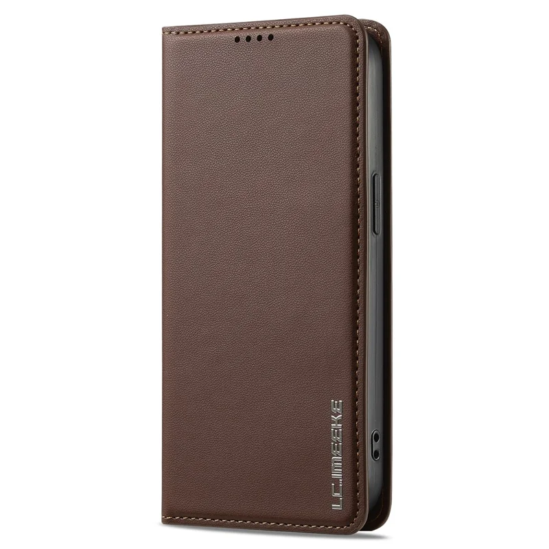 LC.IMEEKE L1 Series for iPhone 15 Plus Case PU Leather Wallet Stand Protective Phone Cover - Brown - 12