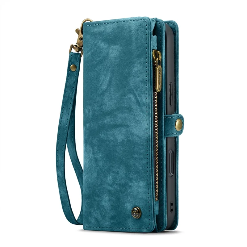 For iPhone 16 Plus Phone Cases CASEME 008 Leather Cover with Detachable Wallet and Strap - Blue - 12