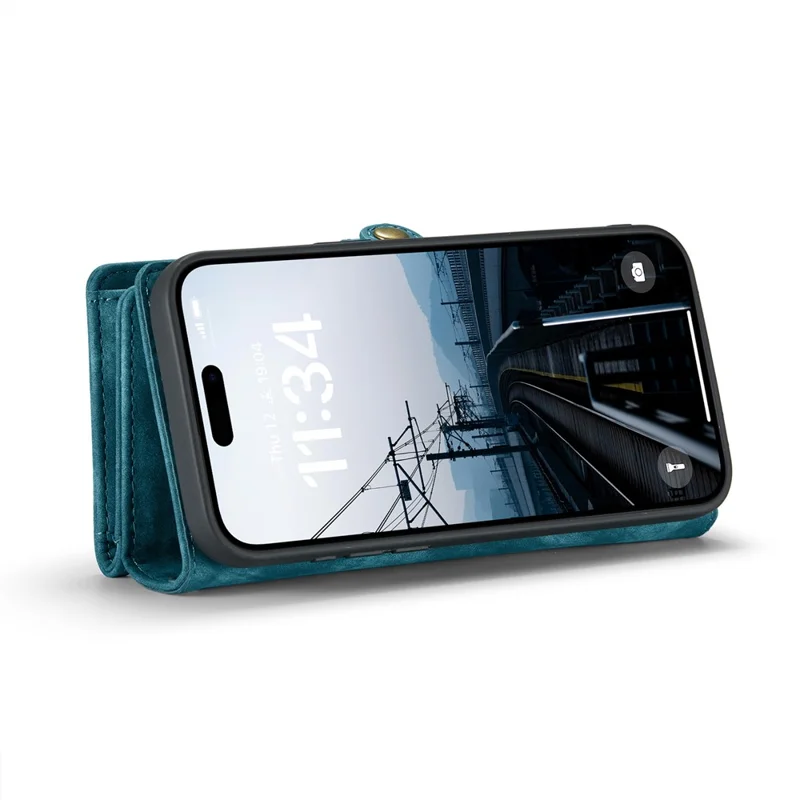For iPhone 16 Plus Phone Cases CASEME 008 Leather Cover with Detachable Wallet and Strap - Blue - 3