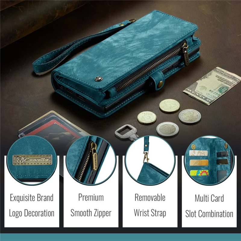 For iPhone 16 Plus Phone Cases CASEME 008 Leather Cover with Detachable Wallet and Strap - Blue - 6