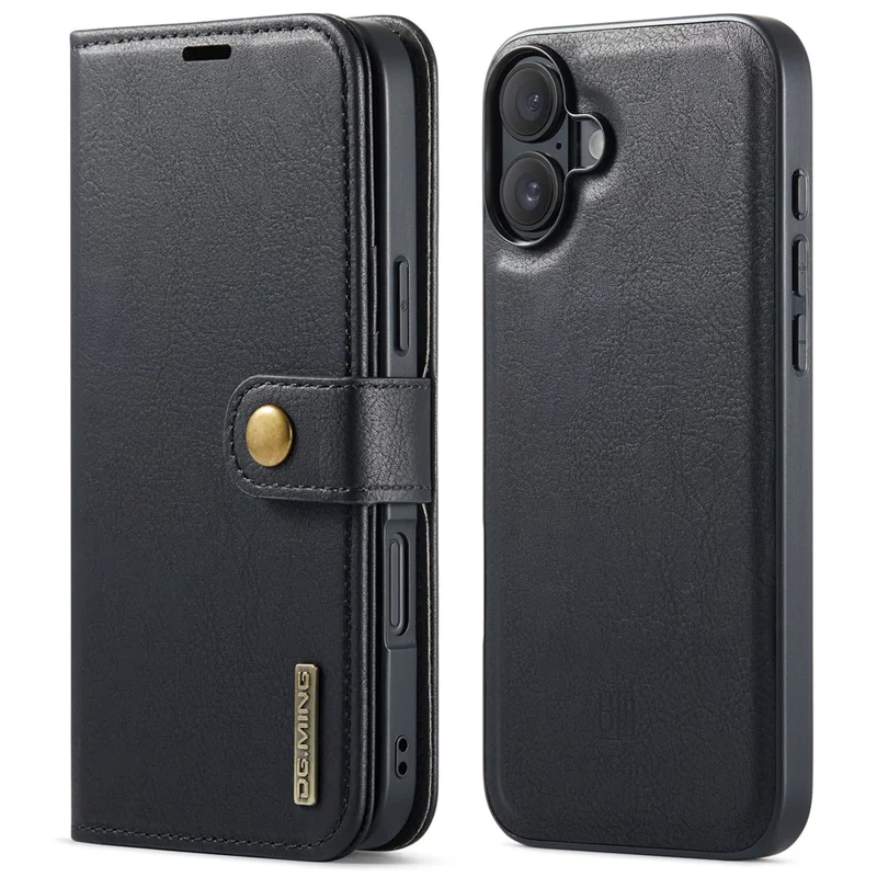 DG.MING for iPhone 16 Plus Case Detachable Split Leather Phone Cover - Black - 8