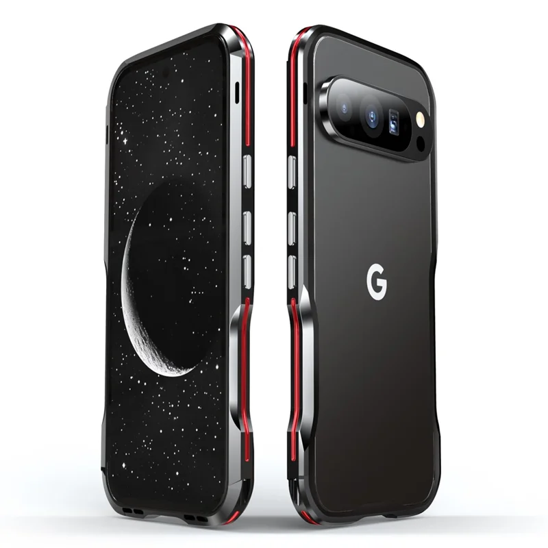 LUPHIE For Google Pixel 9 Pro XL Case Metal Bumper Frame Shockproof Phone Cover - Black / Red - 1