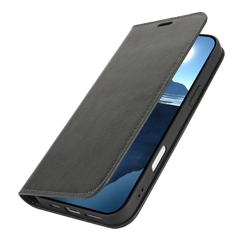 For iPhone 16 Pro Max Case Crazy Horse Texture Split Leather Wallet Phone Cover - Black - 5