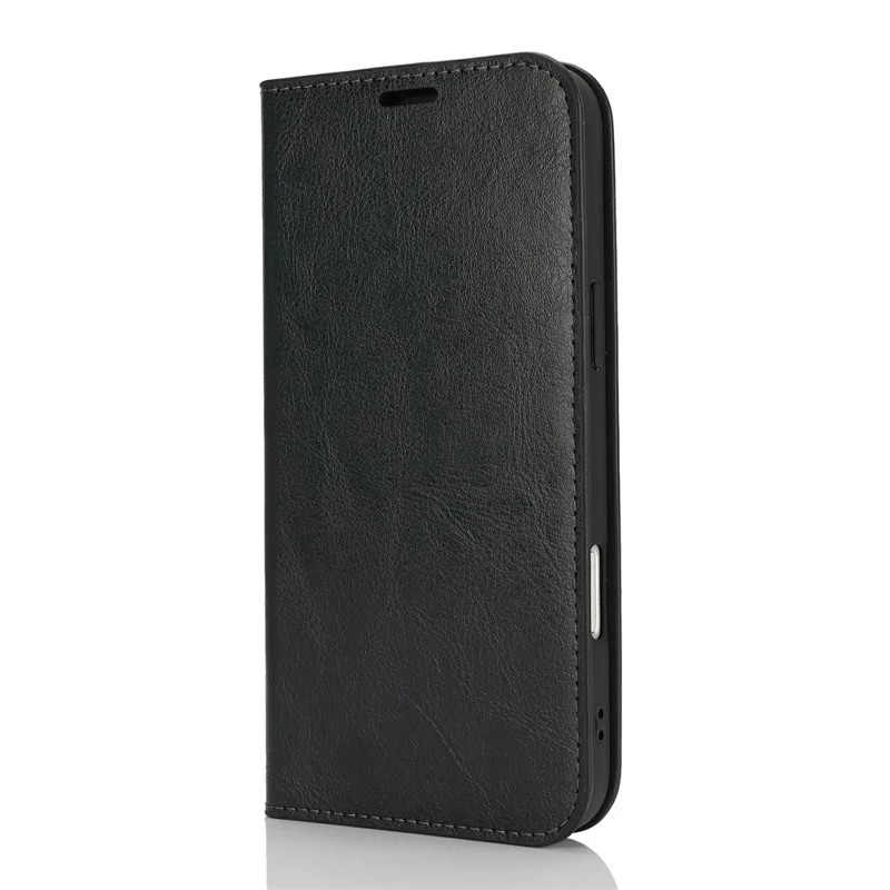 For iPhone 16 Pro Max Case Crazy Horse Texture Split Leather Wallet Phone Cover - Black - 8