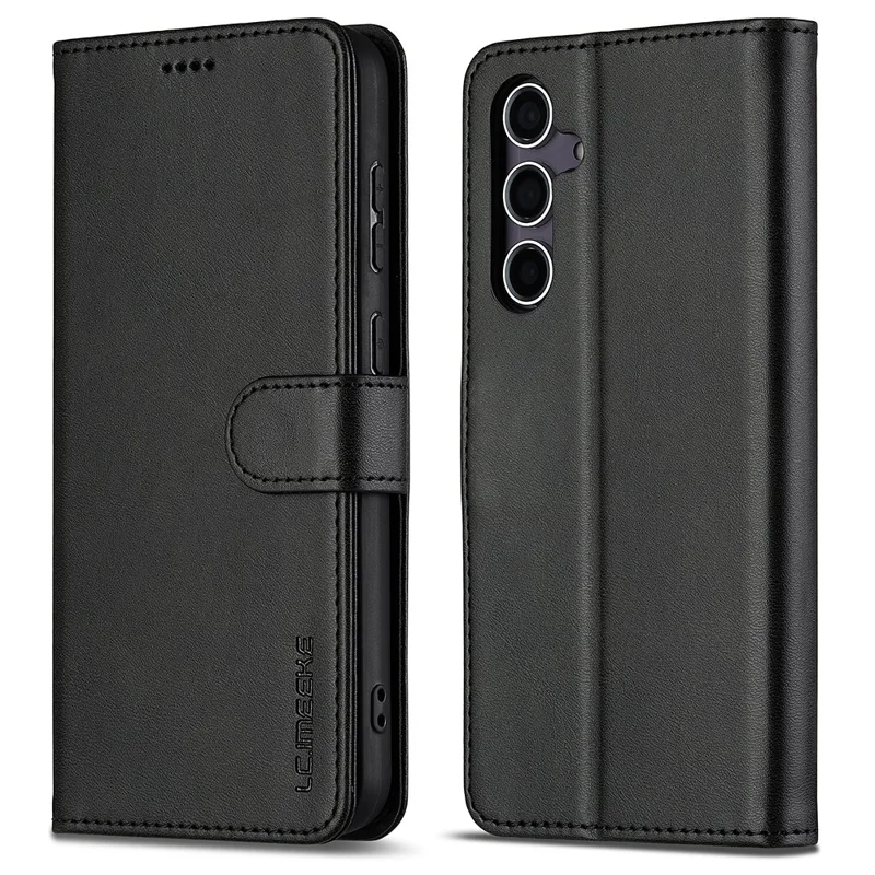 LC.IMEEKE For Samsung Galaxy A16 5G / A16 4G Case Calf Texture PU Leather Stand Wallet Phone Cover - Black - 1