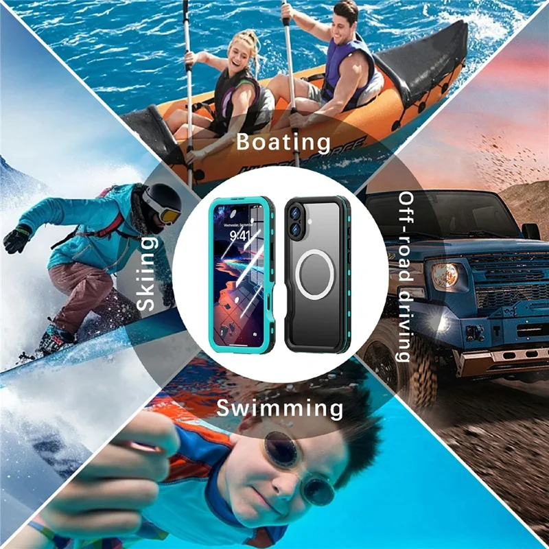 REDPEPPER D-UP Series For iPhone 16 Plus Case IP68 Waterproof Clear Back Panel Phone Cover Compatible with MagSafe - Blue - 11