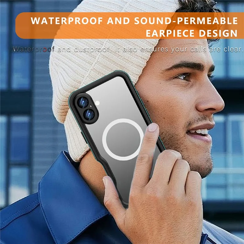 REDPEPPER D-UP Series For iPhone 16 Plus Case IP68 Waterproof Clear Back Panel Phone Cover Compatible with MagSafe - Blue - 12