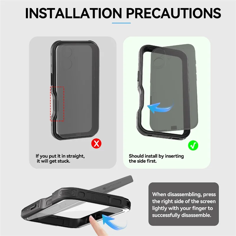 REDPEPPER D-UP Series For iPhone 16 Pro Case IP68 Waterproof Clear Back Panel Phone Cover Compatible with MagSafe - Black - 11