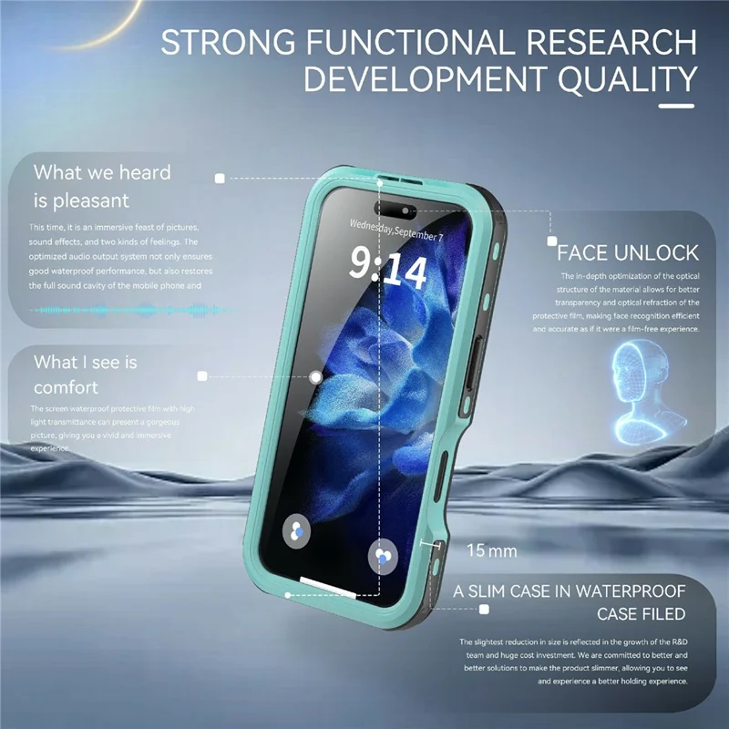 REDPEPPER D-UP Series For iPhone 16 Case IP68 Waterproof Clear Back Panel Phone Cover Compatible with MagSafe - Blue - 4