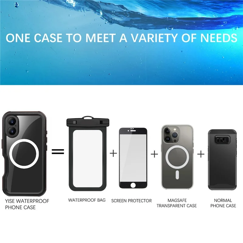 REDPEPPER D-UP Series For iPhone 16 Case IP68 Waterproof Clear Back Panel Phone Cover Compatible with MagSafe - Blue - 8
