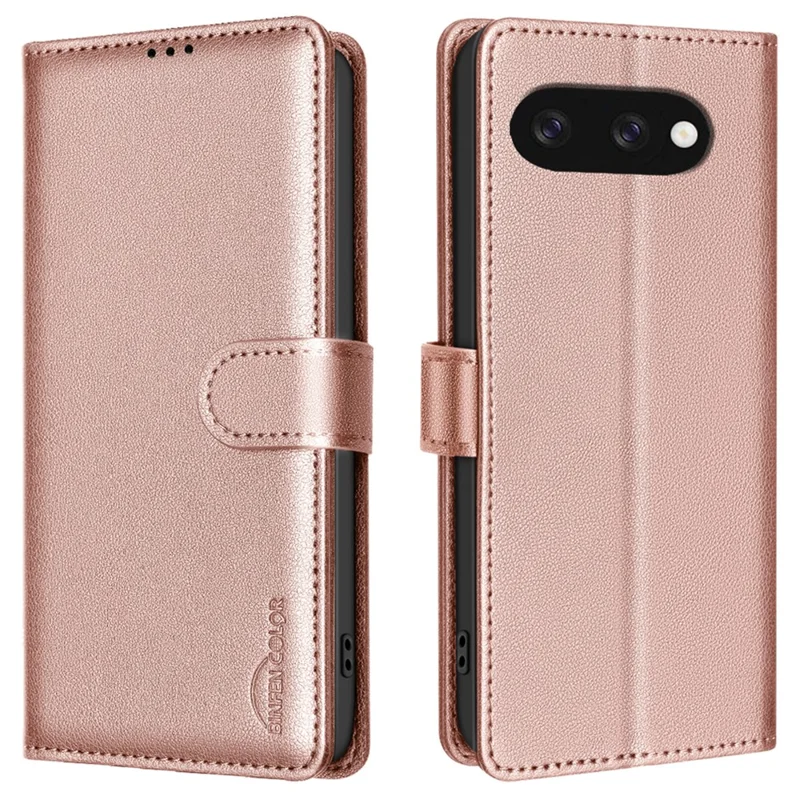 BINFEN COLOR BF32 For Google Pixel 9a Leather Case Wallet RFID Blocking Phone Cover - Rose Gold - 1