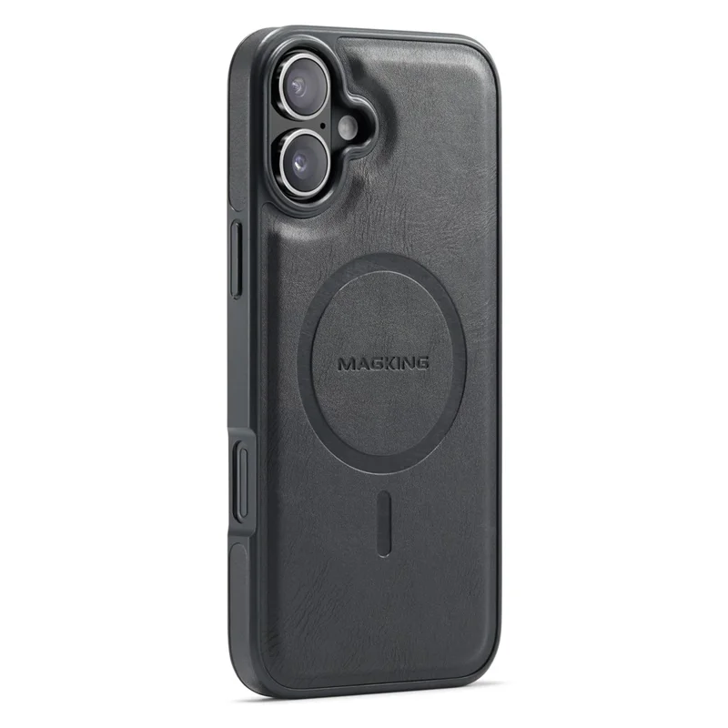 MAGKING K1 Series For iPhone 16 Magnetic Case PC+TPU+PU Leather Phone Cover - Black - 1