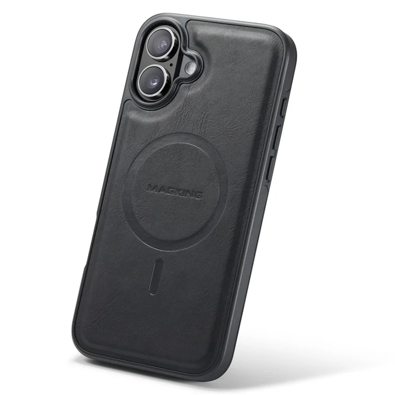 MAGKING K1 Series For iPhone 16 Magnetic Case PC+TPU+PU Leather Phone Cover - Black - 3