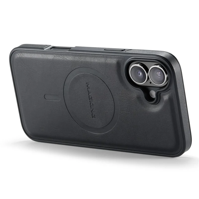 MAGKING K1 Series For iPhone 16 Magnetic Case PC+TPU+PU Leather Phone Cover - Black - 4