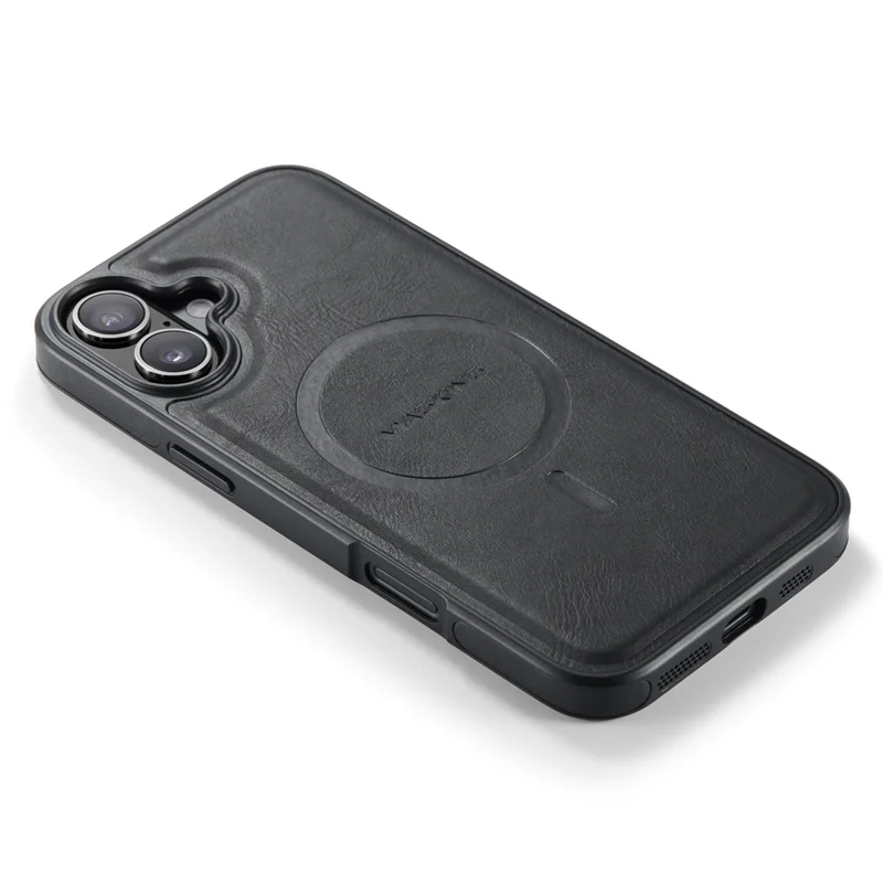 MAGKING K1 Series For iPhone 16 Magnetic Case PC+TPU+PU Leather Phone Cover - Black - 5