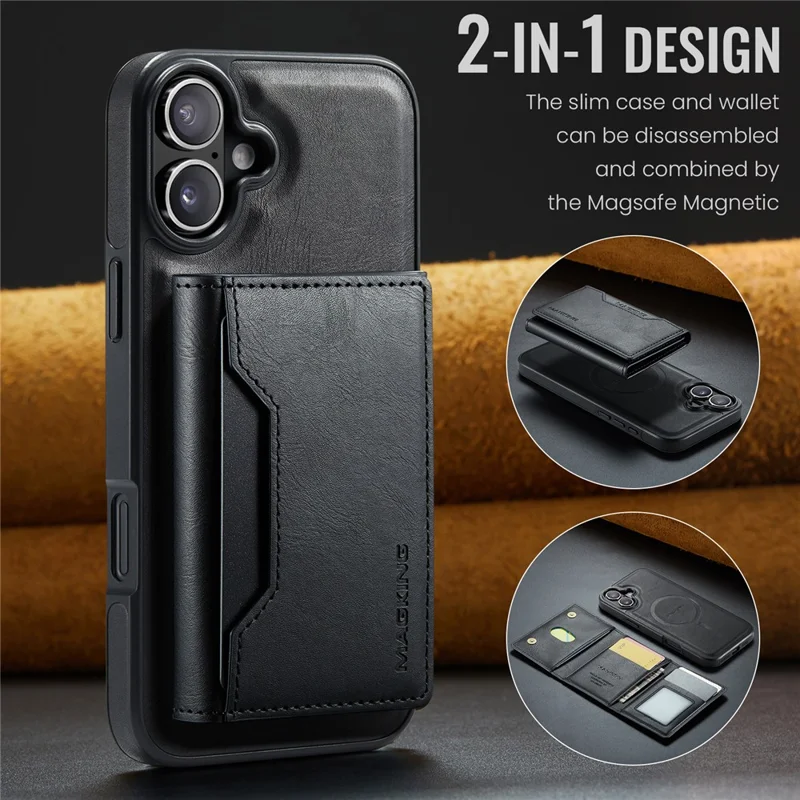 MAGKING K2 Series For iPhone 16 Case Compatible with MagSafe PC+TPU+PU Phone Cover - Black - 10