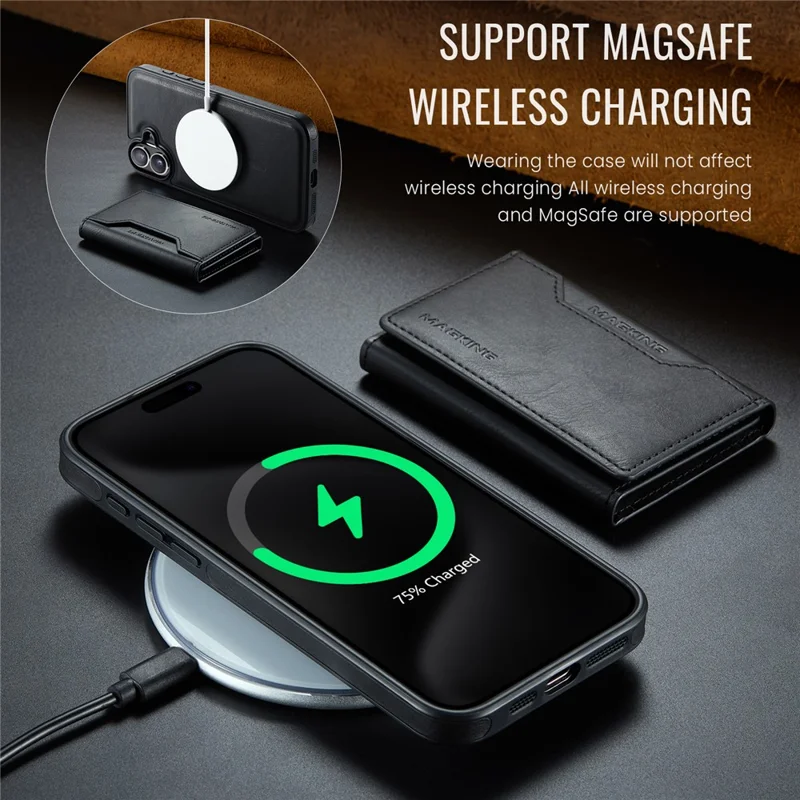 MAGKING K2 Series For iPhone 16 Case Compatible with MagSafe PC+TPU+PU Phone Cover - Black - 12