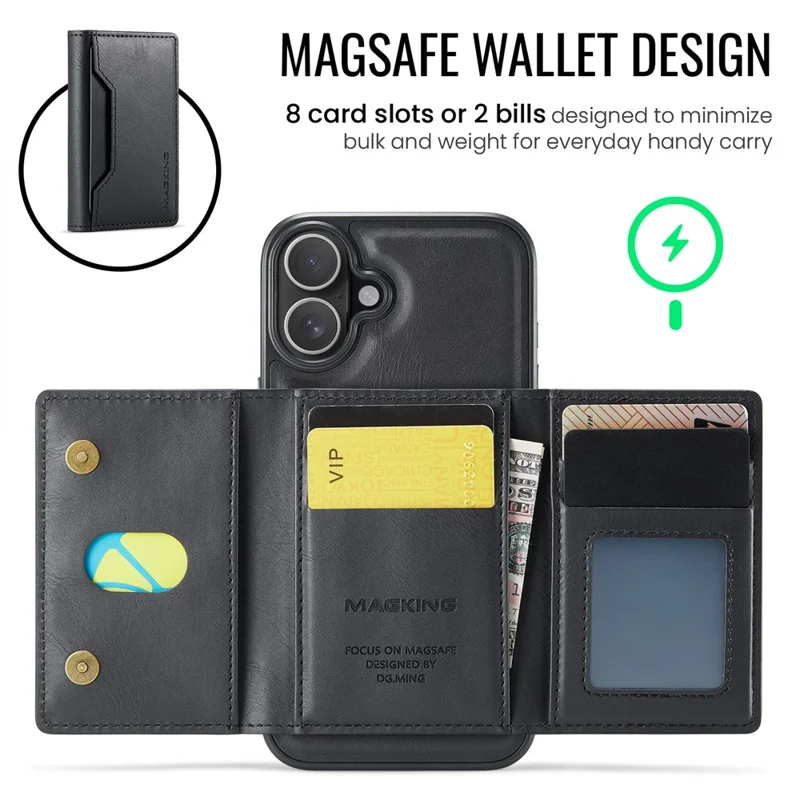 MAGKING K2 Series For iPhone 16 Case Compatible with MagSafe PC+TPU+PU Phone Cover - Black - 9