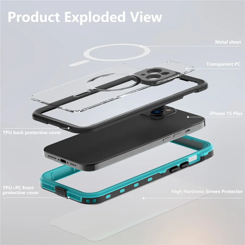 REDPEPPER Dot+ Series For iPhone 15 Plus Phone Case Compatible with MagSafe IP68 Waterproof Clear Phone Cover - Blue - 11