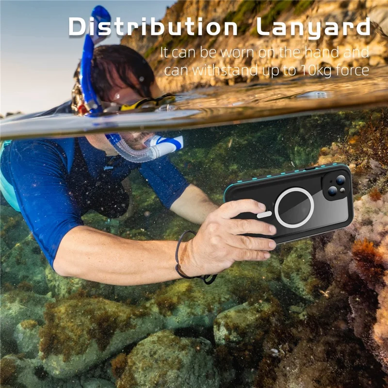 REDPEPPER Dot+ Series For iPhone 15 Plus Phone Case Compatible with MagSafe IP68 Waterproof Clear Phone Cover - Blue - 12