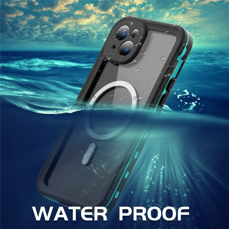 REDPEPPER Dot+ Series For iPhone 15 Plus Phone Case Compatible with MagSafe IP68 Waterproof Clear Phone Cover - Blue - 9