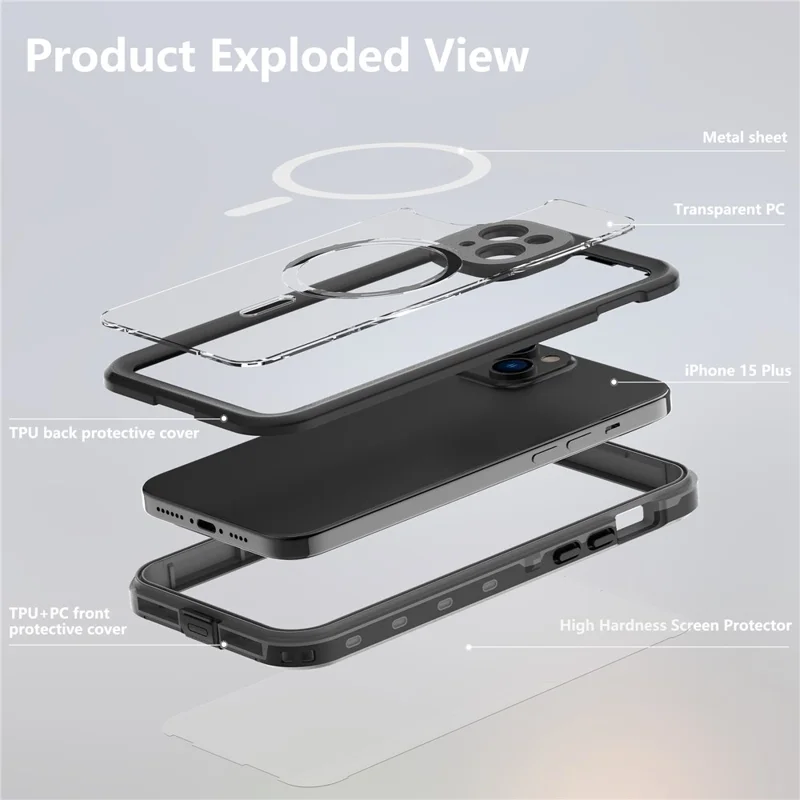 REDPEPPER Dot+ Series For iPhone 15 Phone Case Compatible with MagSafe IP68 Waterproof Clear Phone Cover - Black - 11
