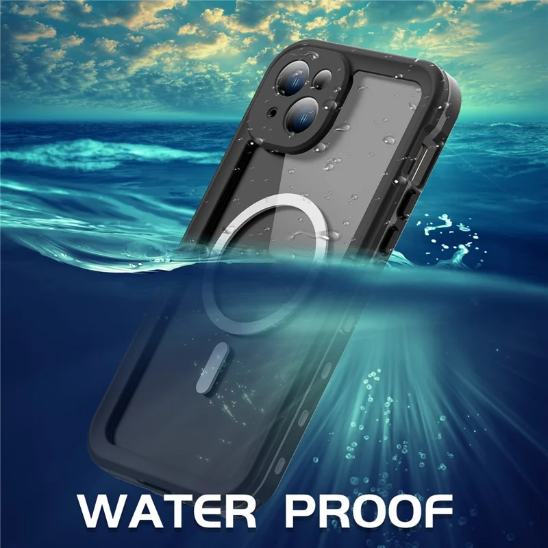 REDPEPPER Dot+ Series For iPhone 15 Phone Case Compatible with MagSafe IP68 Waterproof Clear Phone Cover - Black - 9