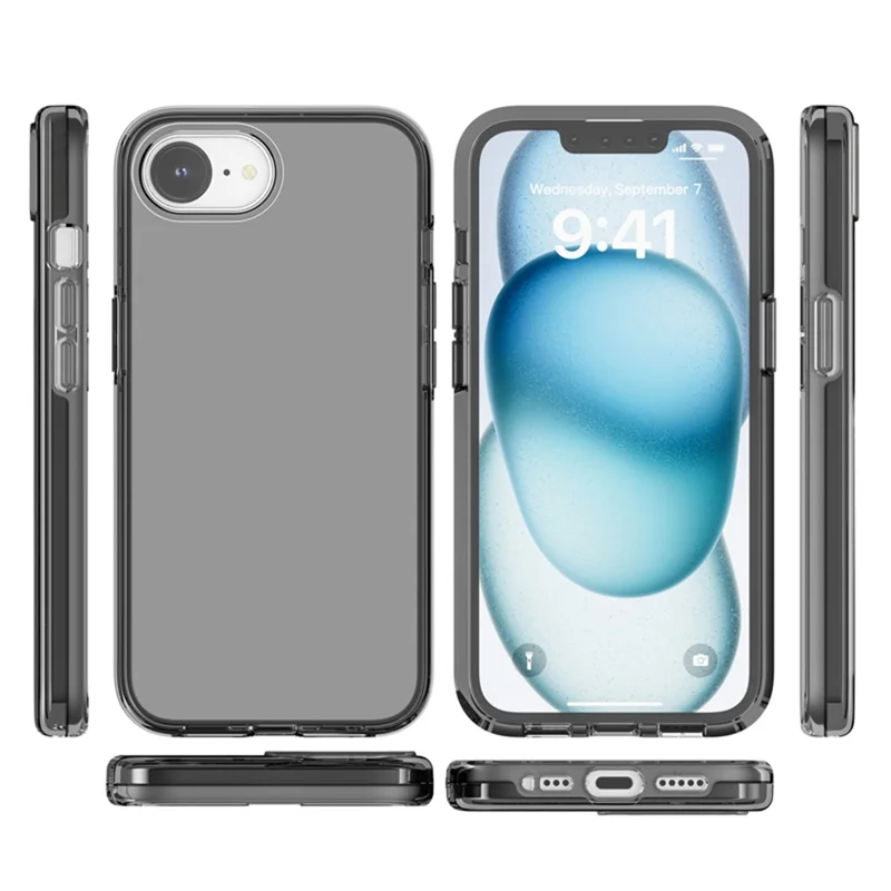 For iPhone 17e / 16e Case Thickened Shockproof TPU+PC Clear Back Cover - Transparent Grey - 7