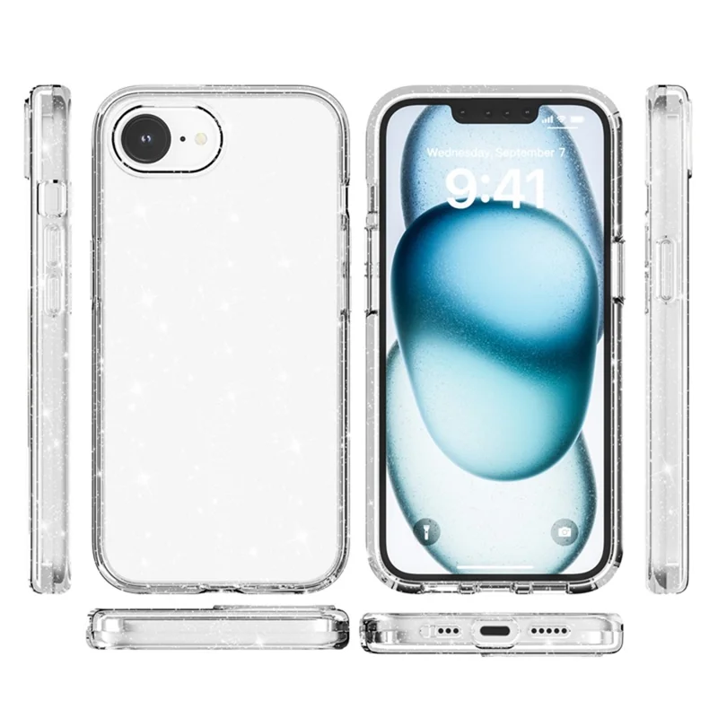 For iPhone 17e / 16e Case Thickened Shockproof TPU + PC Glitter Back Cover - White - 7