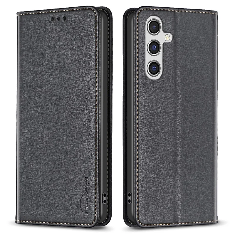 BINFEN COLOR BF18 For Samsung Galaxy A26 5G Leather Case Card Slots Phone Cover - Black - 1