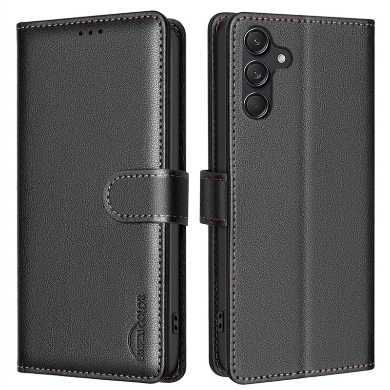 BINFEN COLOR BF32 For Samsung Galaxy A56 5G Leather Case Wallet RFID Blocking Phone Cover - Black - 1