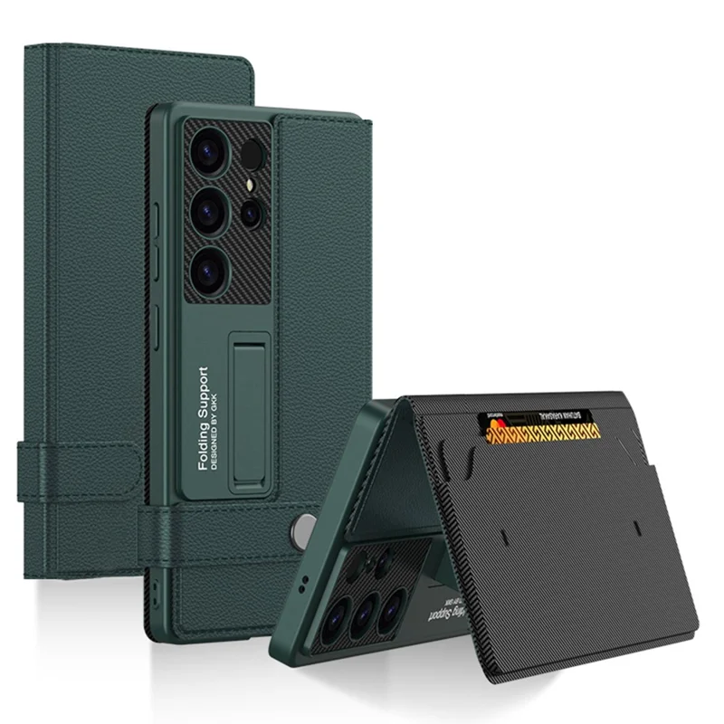 GKK For Samsung Galaxy S25 Ultra Case with Card Holder, Kickstand Leather Flip Phone Cover - Green - 1