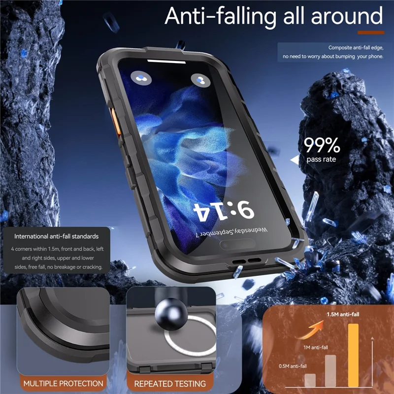 SHELLBOX M Series For iPhone 16 IP68 Waterproof Case Metal Diving Phone Cover Compatible with MagSafe - Black - 11