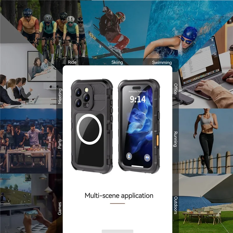 SHELLBOX M Series For iPhone 16 Pro IP68 Waterproof Case Metal Diving Phone Cover Compatible with MagSafe - Black - 11