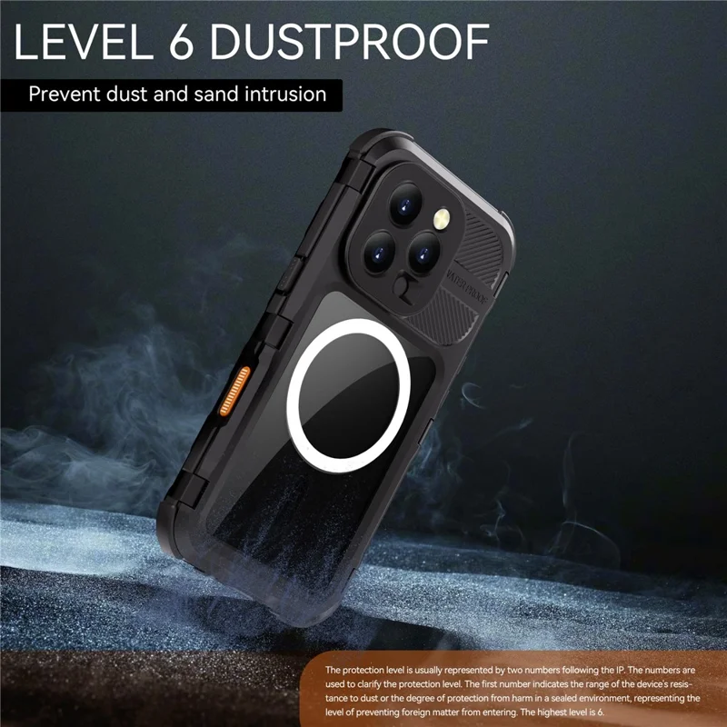 SHELLBOX M Series For iPhone 16 Pro IP68 Waterproof Case Metal Diving Phone Cover Compatible with MagSafe - Black - 9